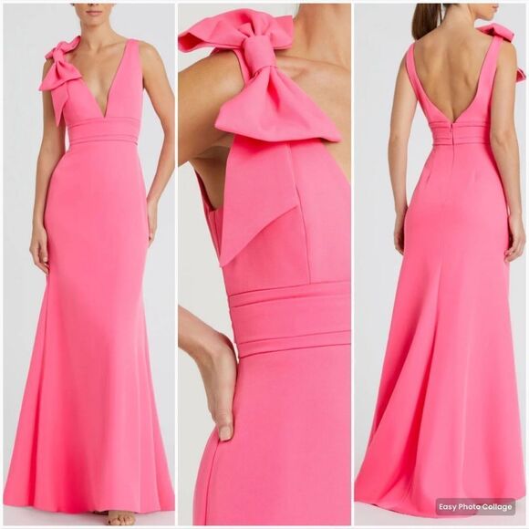 Mac Duggal 49454 Womens Pink SLEEVELESS V NECK BOW DETAIL MERMAID GOWN - Picture 1 of 14